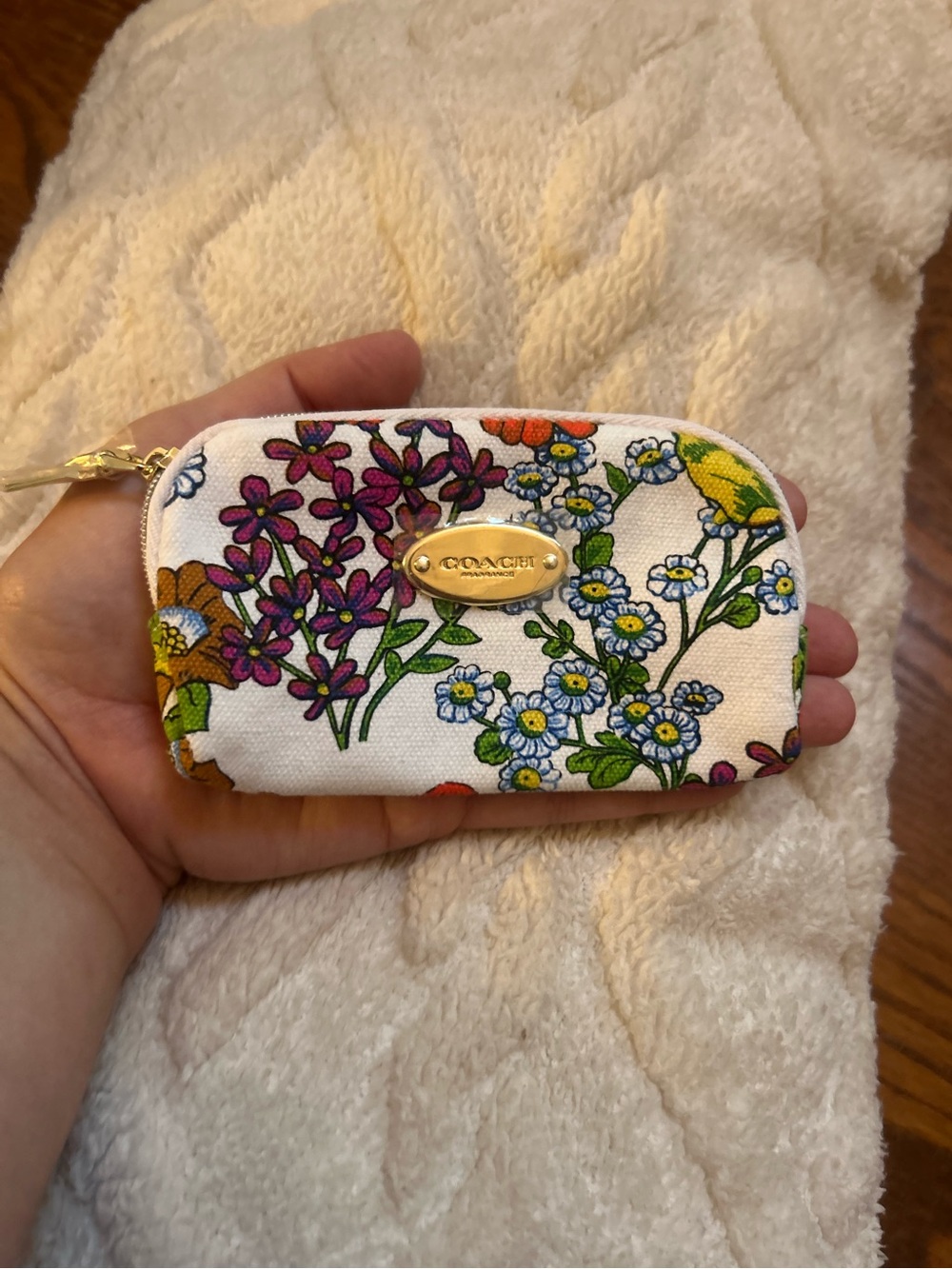 Coach Floral Canvas Zip Pouch Cosmetic Case White Multicolor - Picture 3 of 4